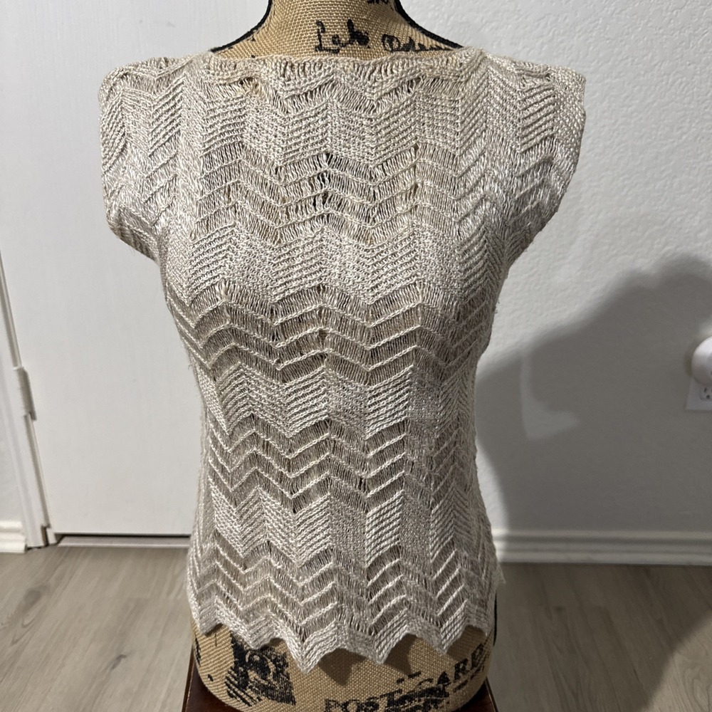 Vintage 80's St. John Knit Top Semi Transparent Natural Fabric Beige Small